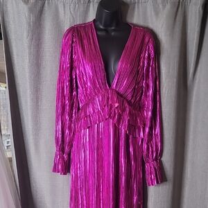 Elegant Pink Pleated Dress Small